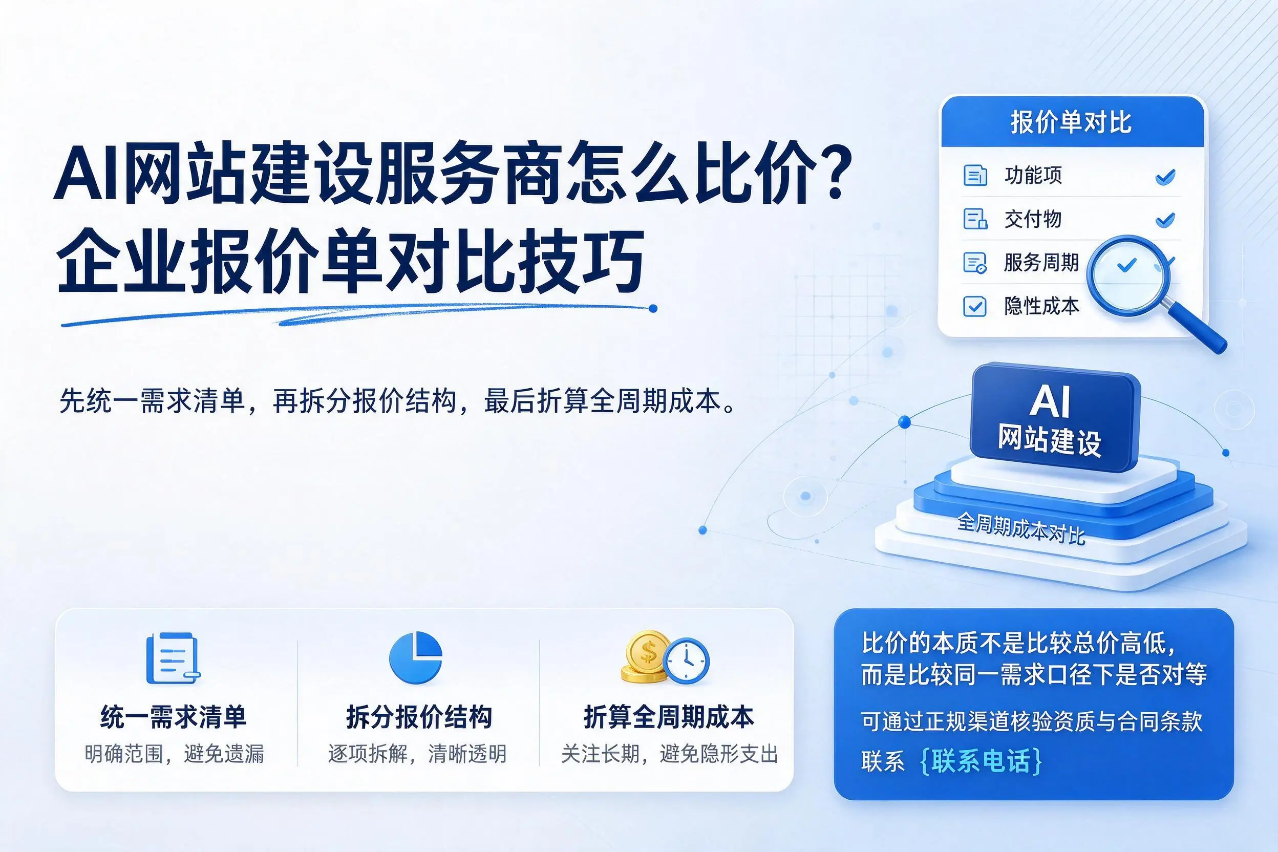 AI网站建设服务商怎么比价?云浮企业报价单对比技巧