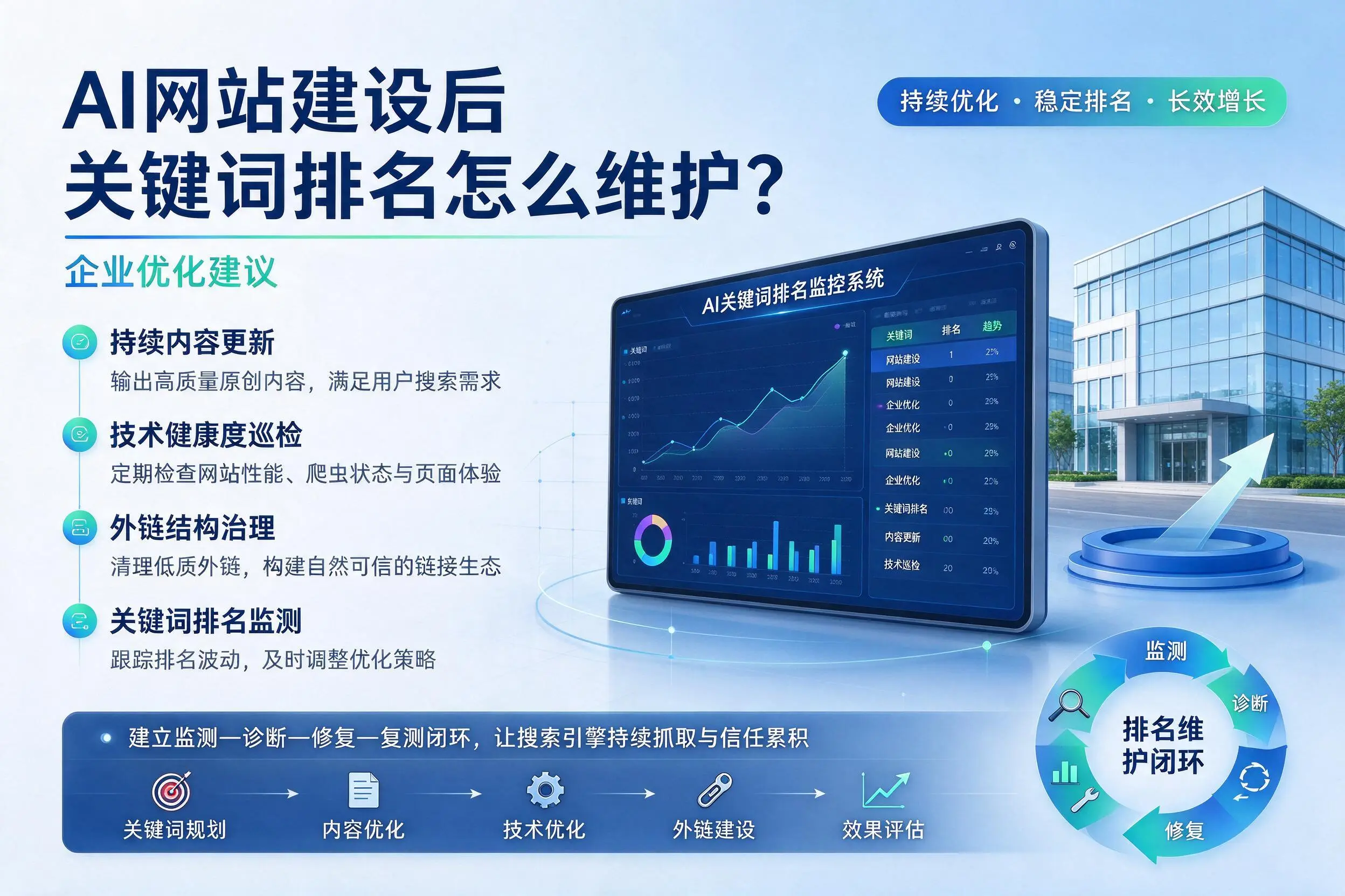 AI网站建设后关键词排名怎么维护？云浮企业优化建议
